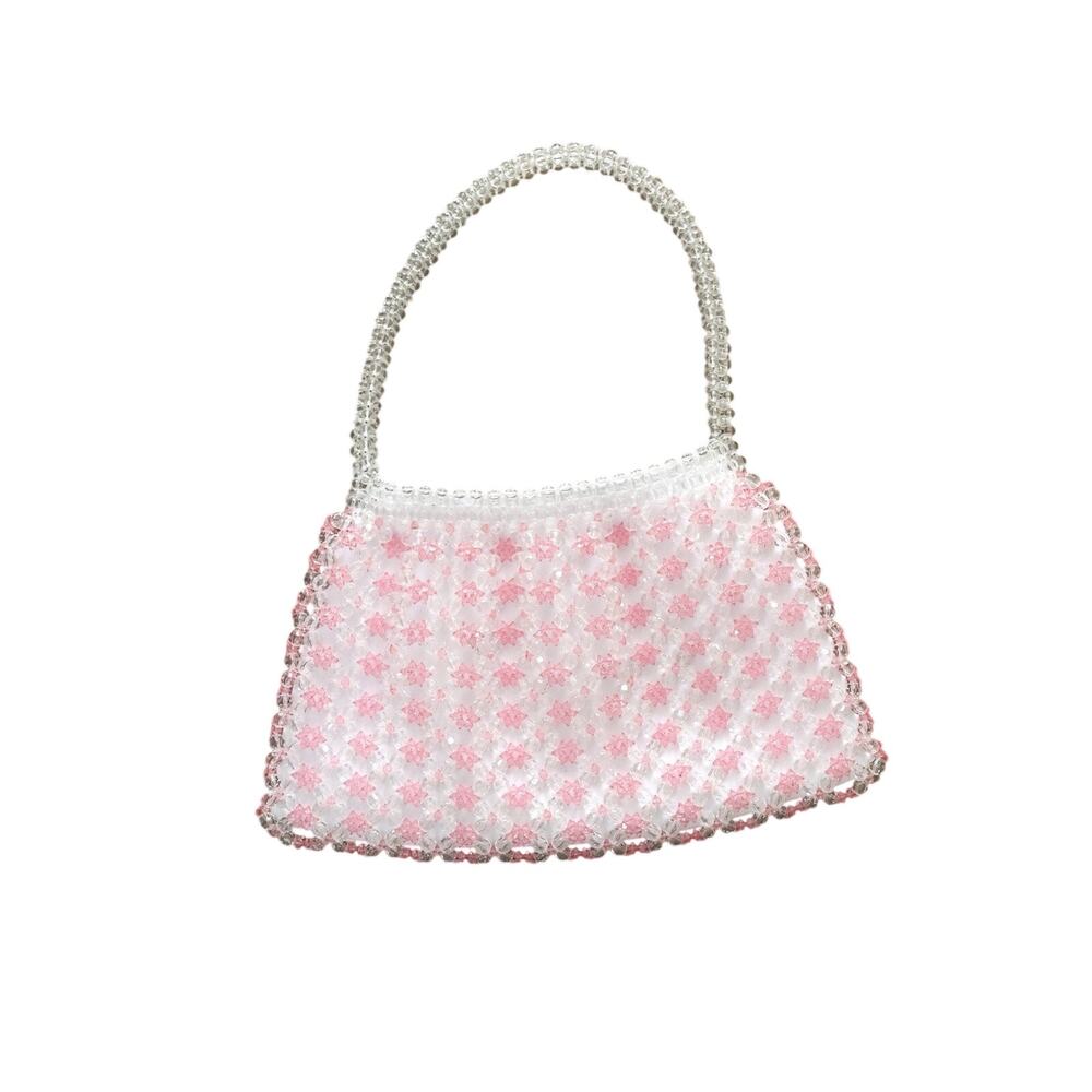 Pink Clear Plastic Beaded Purse Handbag Y2K Coquette Cottagecore Fem Girly Party